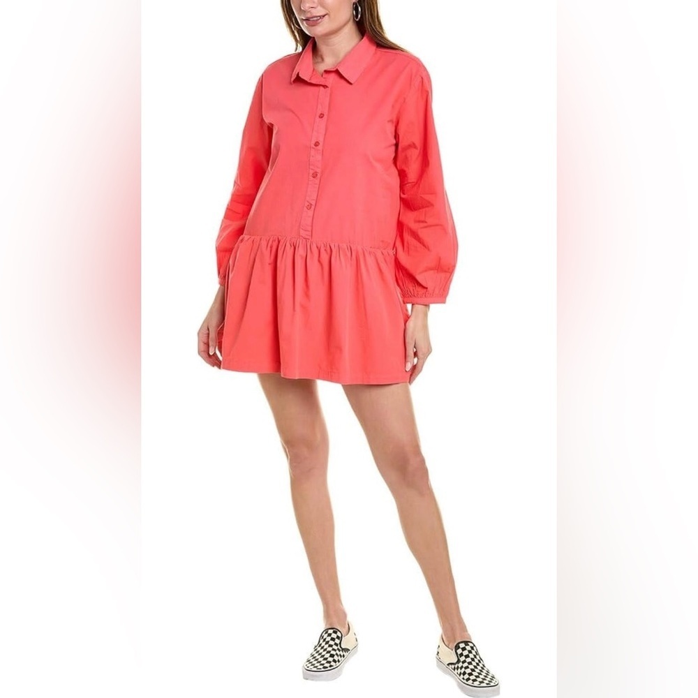 NWT Monrow Poplin Shirt Dress Size Small-Watermelon